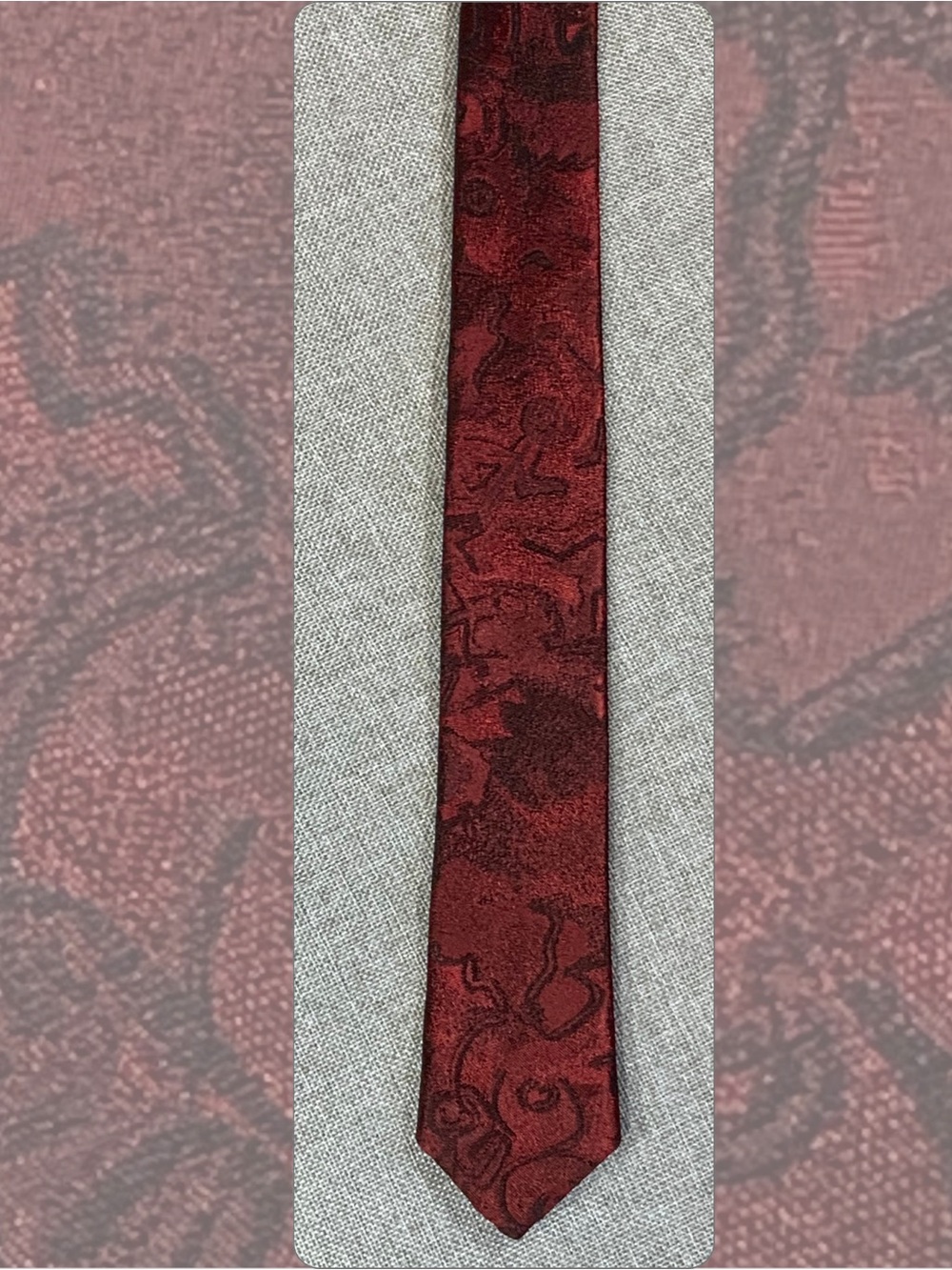 Vintage Skinny Burgundy Jacquard Necktie